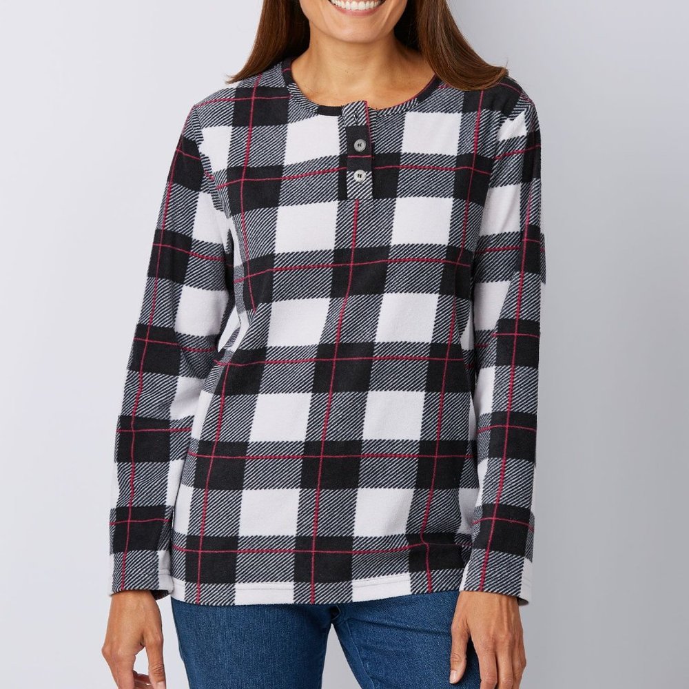 NEW Black & White Plaid Sz Large 14/16 Casual Wear Soft Lightweight Fleece Shirt